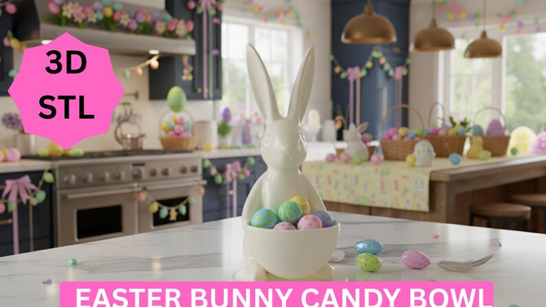 Archivo STL de conejito de Pascua / Plato para dulces imprimible en 3D / Decoración de mesa de primavera imagen 13