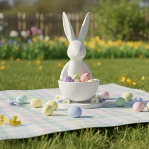 Archivo STL de conejito de Pascua / Plato para dulces imprimible en 3D / Decoración de mesa de primavera imagen 5