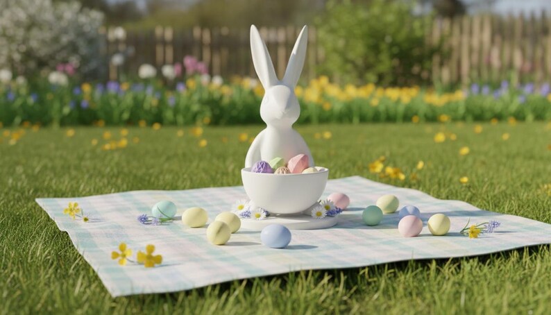 Archivo STL de conejito de Pascua / Plato para dulces imprimible en 3D / Decoración de mesa de primavera imagen 5