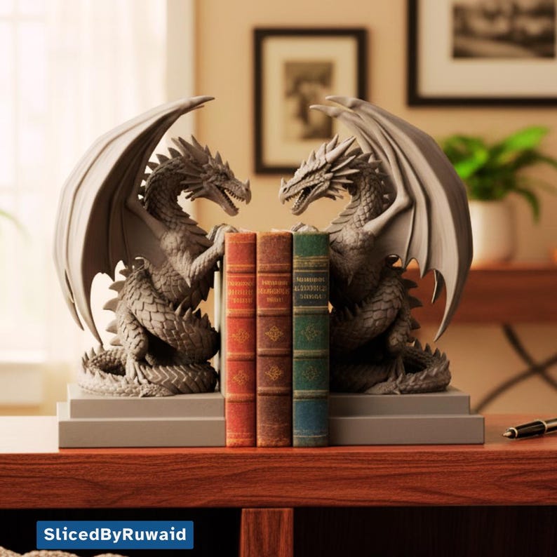 Dragon Bookend STL File | 3D Printable Fantasy Dragon Bookends | Gift ...