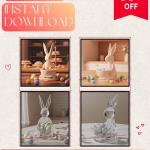 Archivo STL de conejito de Pascua / Plato para dulces imprimible en 3D / Decoración de mesa de primavera imagen 14