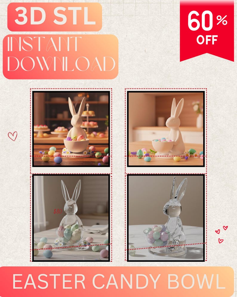 Archivo STL de conejito de Pascua / Plato para dulces imprimible en 3D / Decoración de mesa de primavera imagen 14
