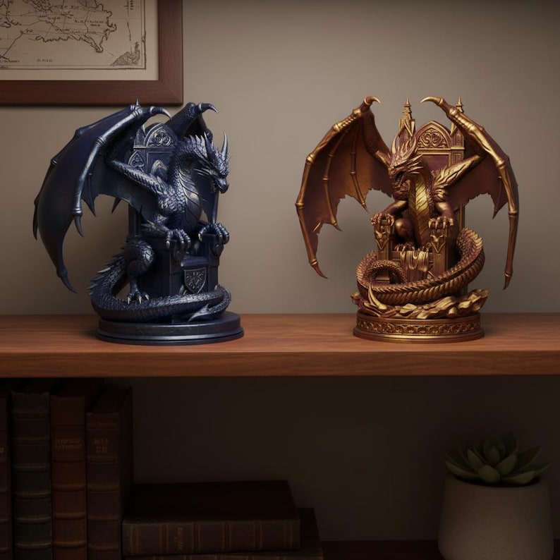 Dragon Statue STL Bundle | 3D Printable Fantasy Dragon Bookend Shelf ...