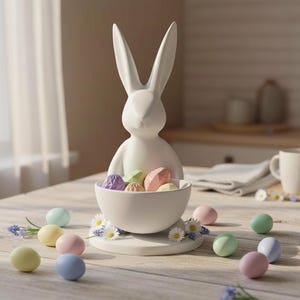 Archivo STL de conejito de Pascua / Plato para dulces imprimible en 3D / Decoración de mesa de primavera imagen 18