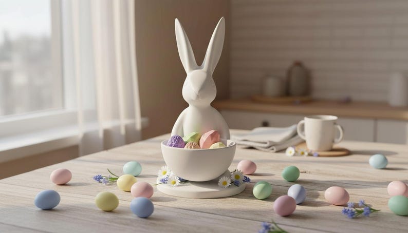 Archivo STL de conejito de Pascua / Plato para dulces imprimible en 3D / Decoración de mesa de primavera imagen 18