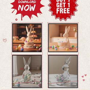 Side view of 3D printed Easter bunny treat holder showing smooth sculpted curves, stable flat base, and open bowl detail. Printed in matte white PLA filament with no visible layer lines.
