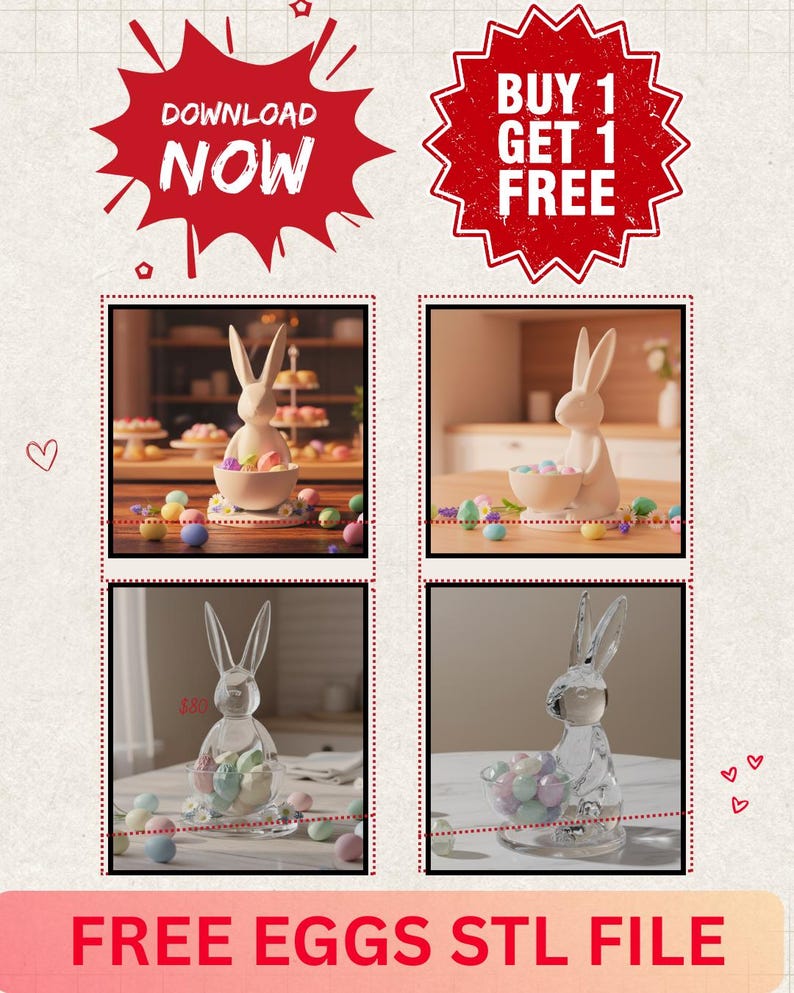 Side view of 3D printed Easter bunny treat holder showing smooth sculpted curves, stable flat base, and open bowl detail. Printed in matte white PLA filament with no visible layer lines.