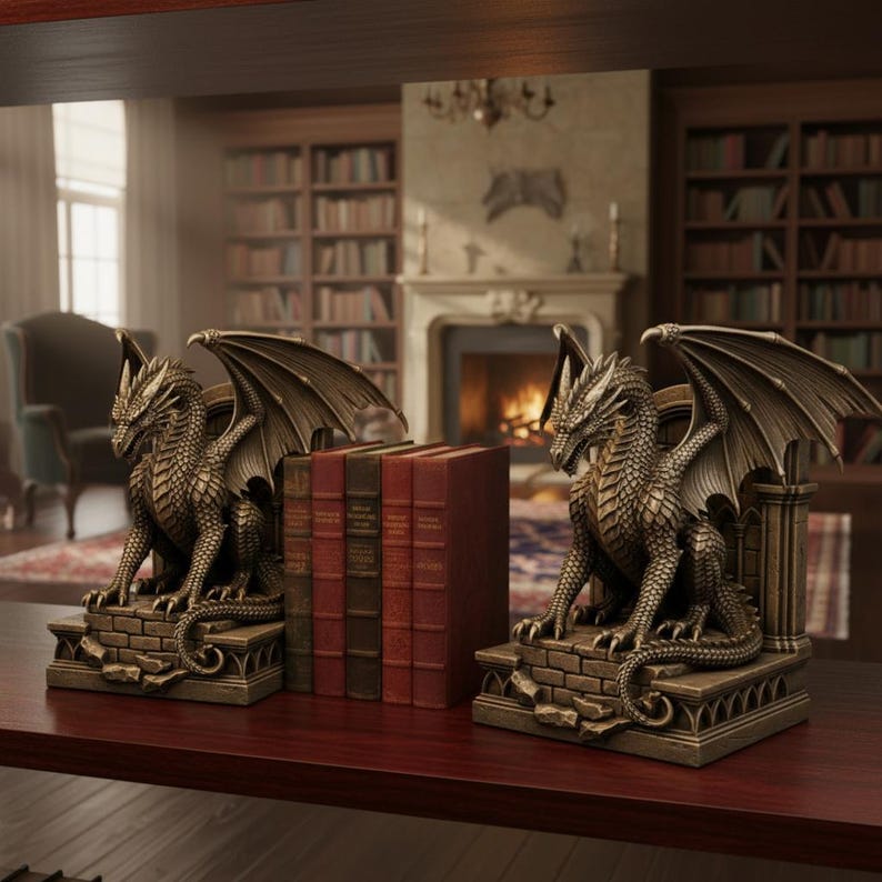 Dragon Bookend STL File | Gothic Fantasy 3D Printable Book Holder Shelf ...