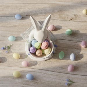 Archivo STL de conejito de Pascua / Plato para dulces imprimible en 3D / Decoración de mesa de primavera imagen 7