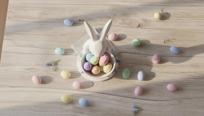 Archivo STL de conejito de Pascua / Plato para dulces imprimible en 3D / Decoración de mesa de primavera imagen 7