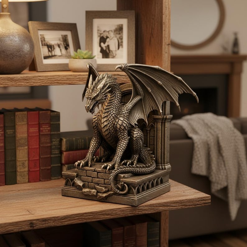 Dragon Bookend STL File | Gothic Fantasy 3D Printable Book Holder Shelf ...