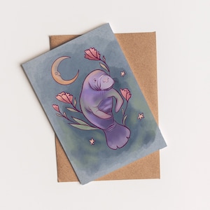 Cute Manatee blank printable greeting card, Ocean life printable cards, INSTANT DOWNLOAD, 5x7 Jpeg & Pdf