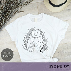 Floral Owl Svg, Line Art Owl Clipart, Owl Cricut, Owl Vector, Owl digital download JPEG, PNG, SVG