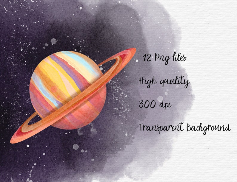 Planets Clipart, Watercolor Outer Space Png, Galaxy Graphics, Solar ...