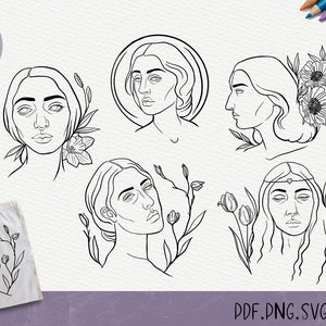 Donna floreale SVG, viso SVG, femmina, pacchetto SVG, per Cricut, design Silhouette SVG, tazza SVG, SVG per magliette