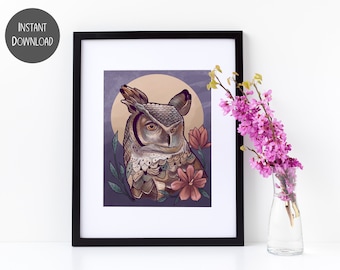 Moonlit Owl Art Print, Home Decor (Digital Download)