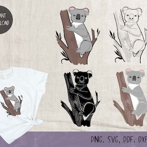 Koala SVG. PNG. PDF. Koala Cricut cut files, Silhouette files, Jungle animals, Safari animals, Instant download.