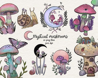 Mystical Mushroom Clipart, Fall Forest, Woodland PNG (Digital Download)
