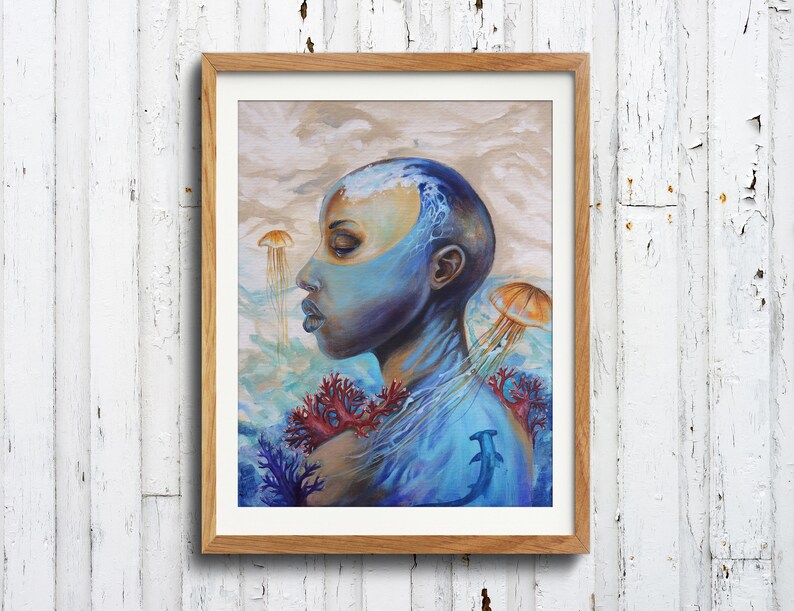 Ocean life acrylic painting art print 8x10 Waives of thoughts