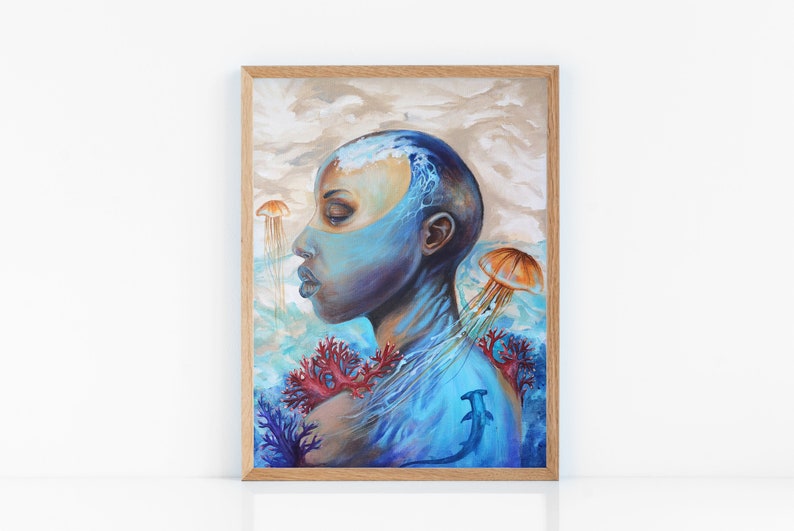 Ocean life acrylic painting art print 8x10 Waives of thoughts