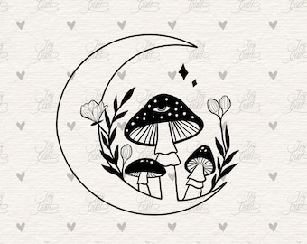 Paquete SVG de hongos con diseño floral de luna (descarga digital)