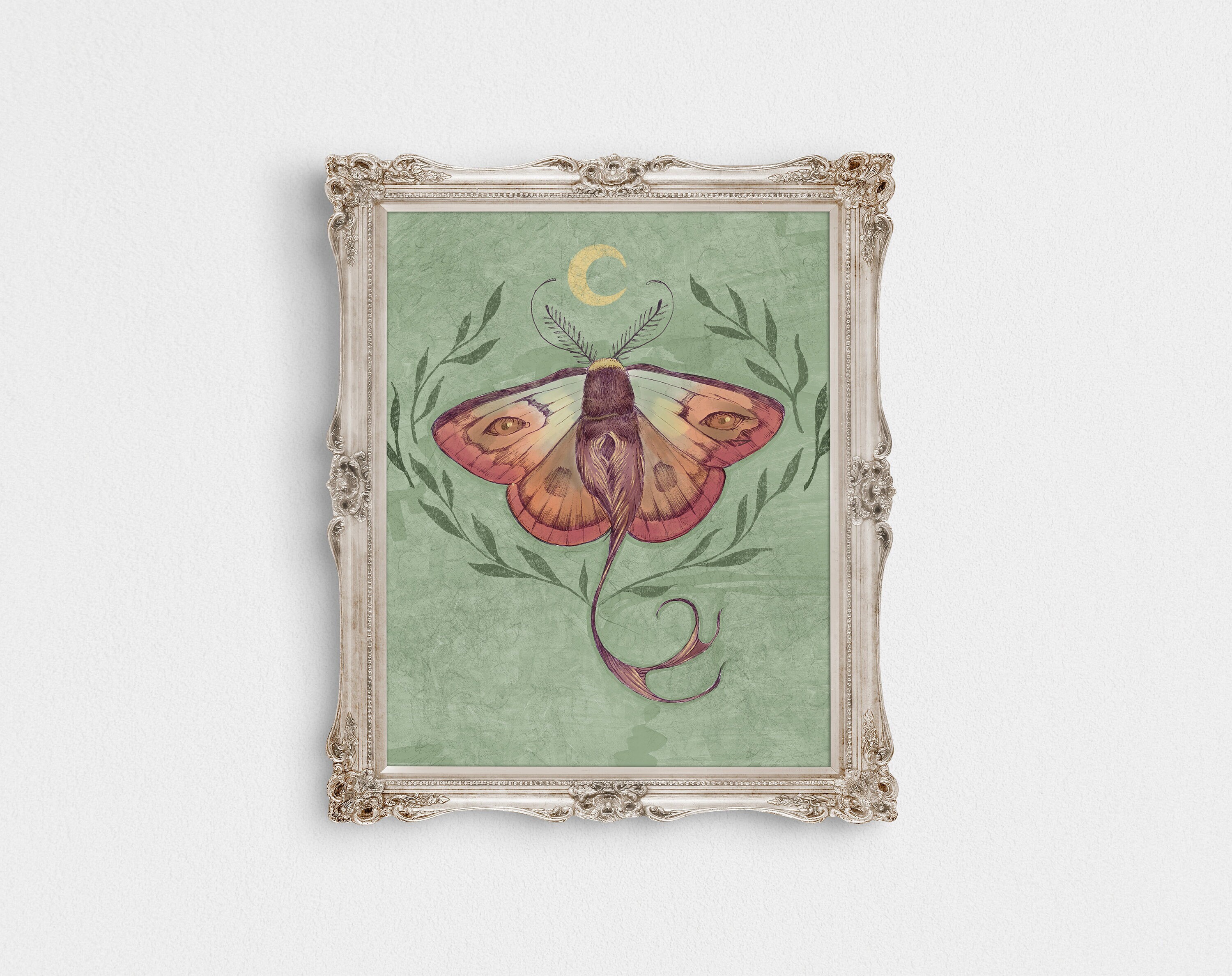 Green Celestial Moth Art Print, Mystical Home Decor 8x10 and 11x14 - Etsy