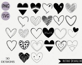 Handgetekende hart SVG-bundel, Valentijnsdag clipart (digitale download)