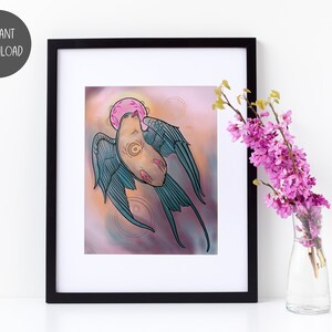 Swallows bird art print, Art nouveau printable art, Bird wall art, blue bird wall decor, Instant download 8x10, 11x14, 16x20