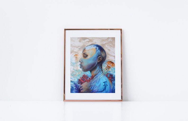 Ocean life acrylic painting art print 8x10 Waives of thoughts