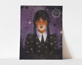 Lámina artística de Miércoles Addams, decoración gótica para el hogar (descarga digital)