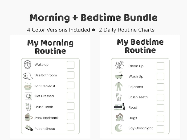 Kids Morning & Bedtime Routine Checklist Bundle | Printable Daily ...