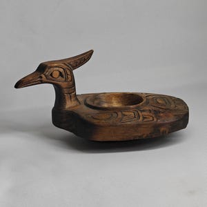 1992 Robert Cecil Signed Northwest Coast Loon Feast Bowl Wood First Nations