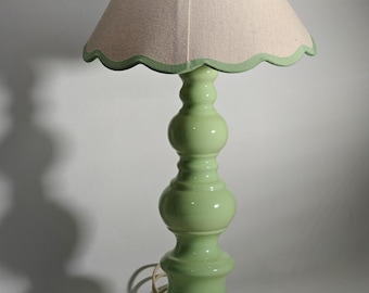 Vintage Mint Green Ceramic Table Lamp with Scalloped Shade Retro Decoration