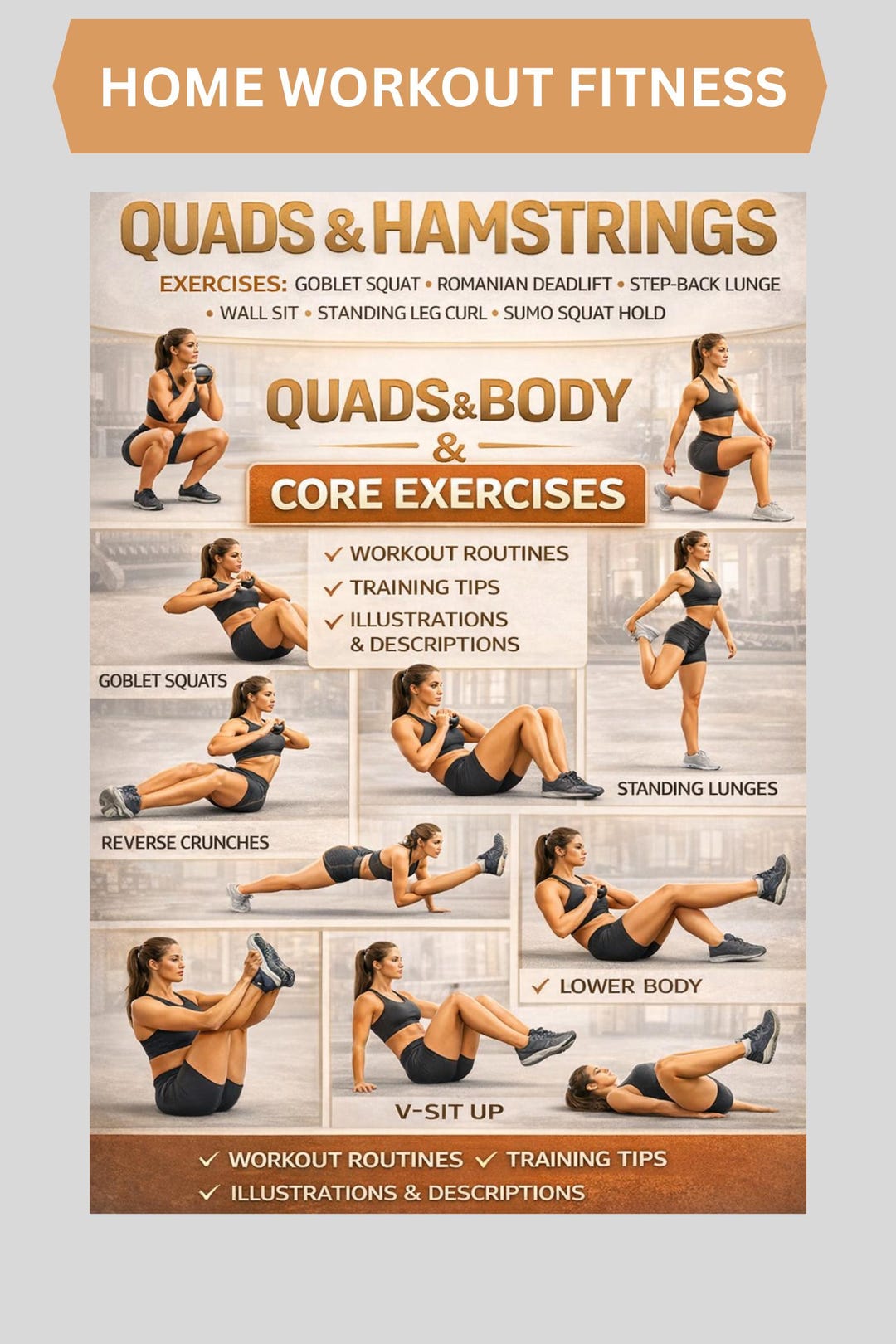 Home Gym Wall Art | Quads & Hamstrings Workout Poster Printable ...