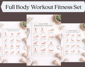 Full Body Workout Printable PDF | Upper Lower Body & Core Exercise Charts |  Arms Legs Abs Back Bodyweight No Equipment Home Workout Plan