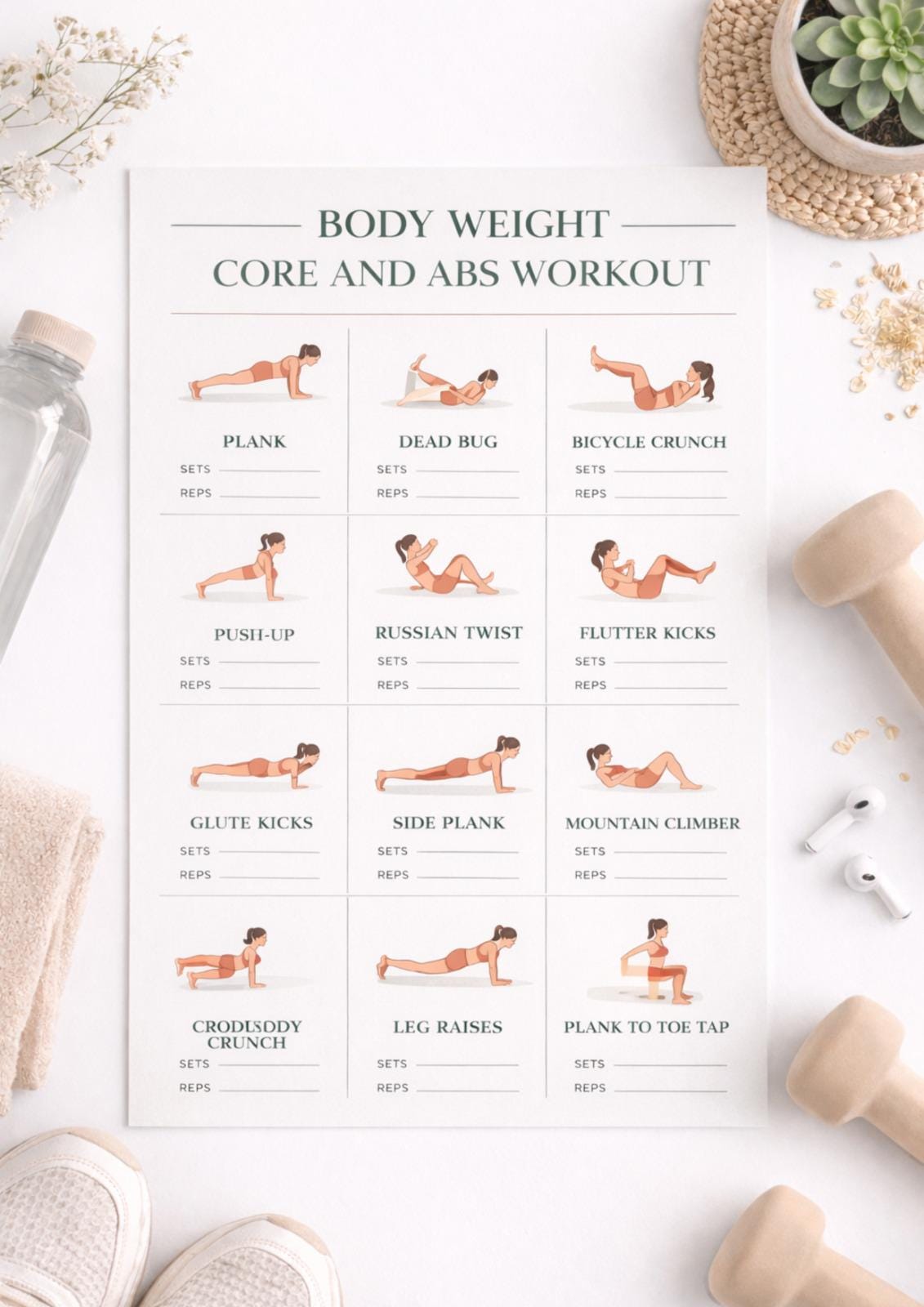 Full Body Workout Printable PDF | Upper Lower Body & Core Exercise ...