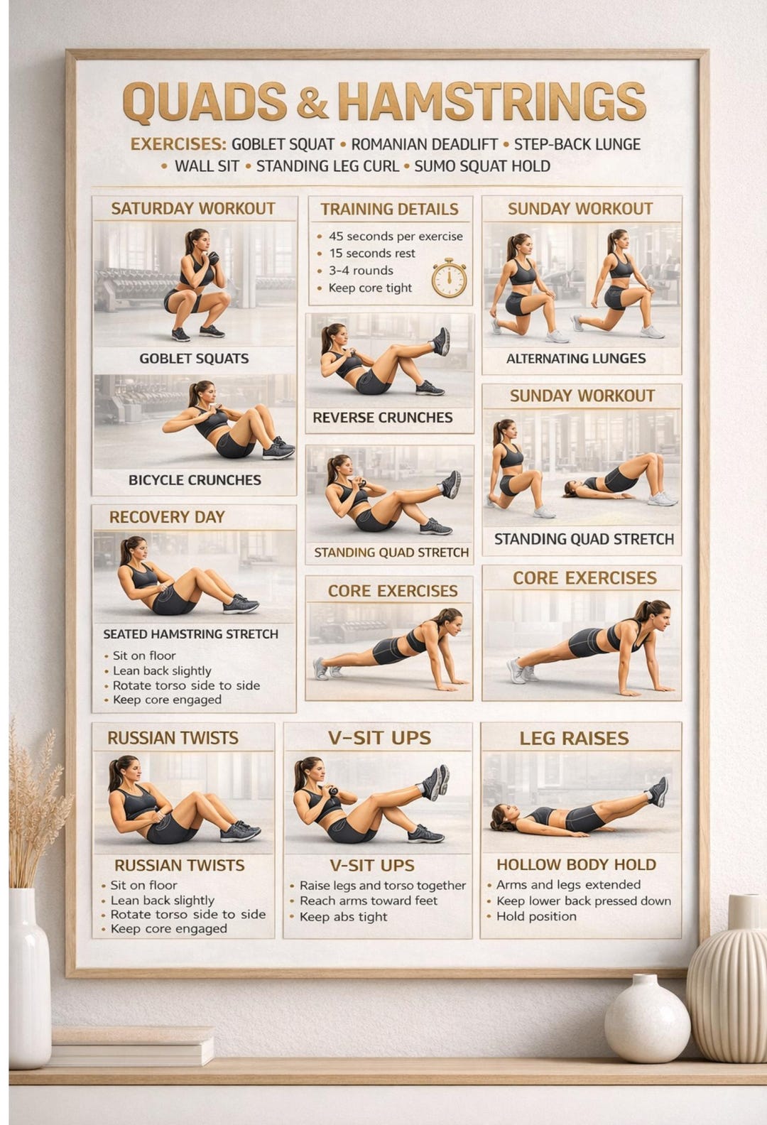 Quads & Hamstrings Workout Poster Printable | Leg Day Exercise Chart ...