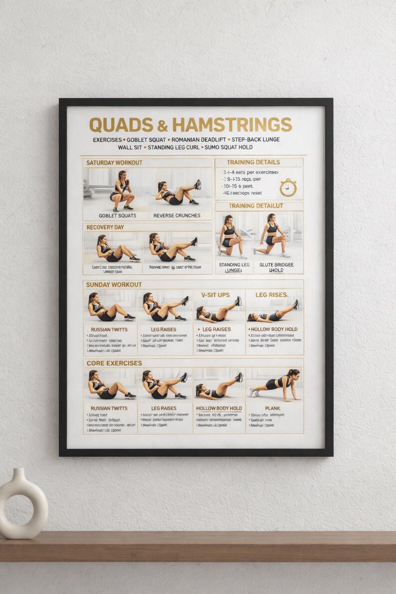 Quads & Hamstrings Workout Poster Printable | Leg Day Exercise Chart ...