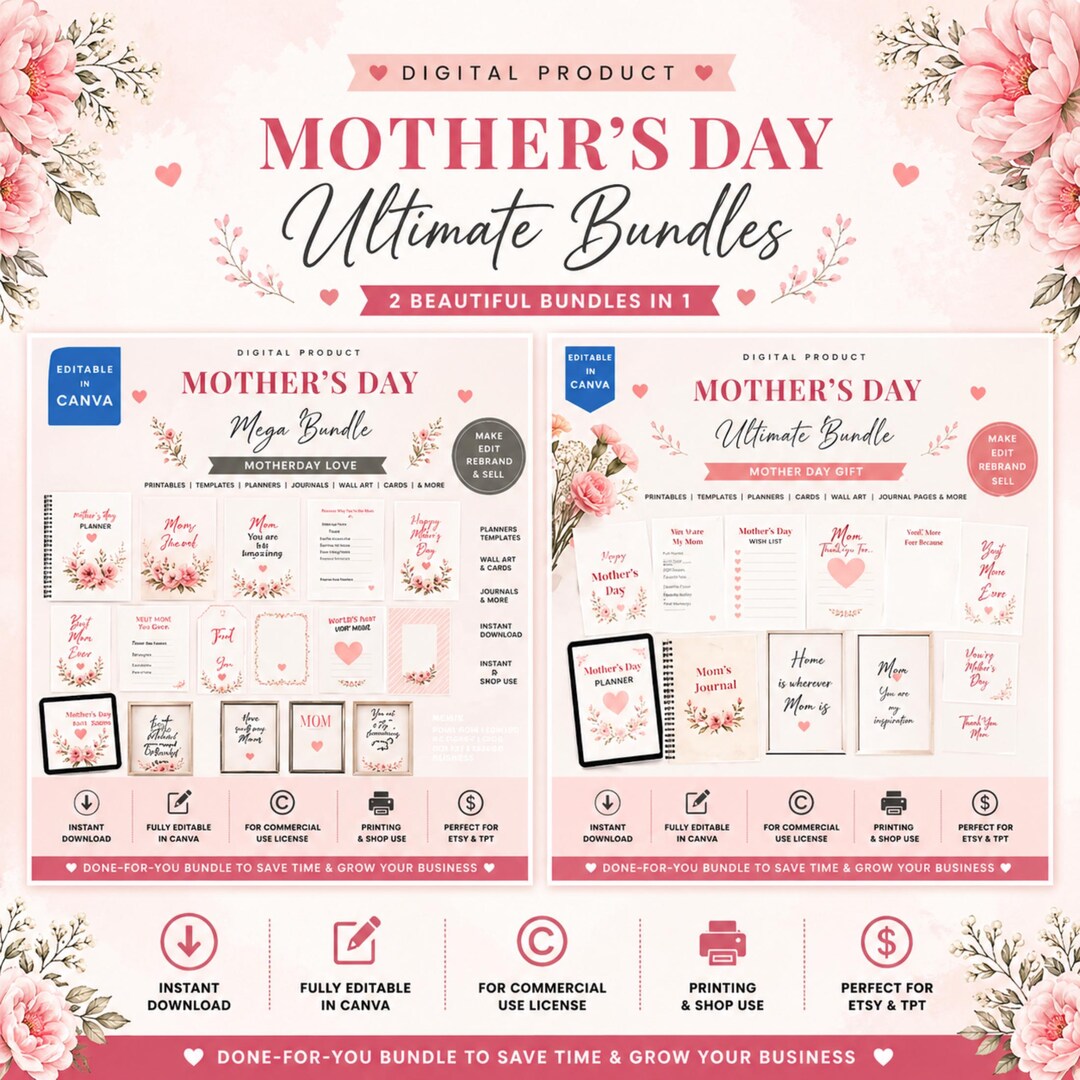 Mother's Day Mega Bundle, Editable Card Canva Templates, Printable ...