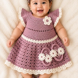 Crochet Baby Dress Pattern ,frilly crochet infant dress Daisy Flower Design crochet baby dress beginner