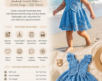 CROCHET PATTERN Crochet Baby Dress Pattern PDF, Baby Girl Crochet Dress, Butterfly BabyDress Crochet Pattern, Butterfly Toddler Summer Dress