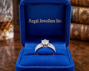 Sterling Silver Moissanite Ring – Round Brilliant Cut center stone  with 2 rows of channel princess cut Moissanite on side  (2.00 cttw)