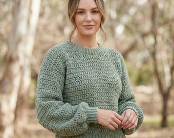 Crochet Sweater Pattern PDF, Alpine Stitch Sweater, Chunky Crochet Pullover, Top Down Raglan Sweater, Instant Download