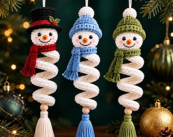 Crochet Snowman Ornament Pattern, Spiral Xmas Tree Decor (PDF Pattern)