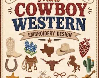 Mini Cowboy Western Embroidery Design | Texas Western Machine Embroidery Pes Dst Jef Vp3 | Instant Download