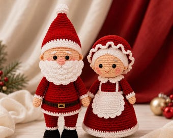 Crochet Santa and Mrs Claus Dolls Pattern, Amigurumi Christmas Set (PDF Download)