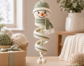 Crochet Spinning Snowman Pattern PDF, Christmas Amigurumi Ornament, Twister Snowman Crochet Tutorial, Hanging Holiday Decor,Instant Download