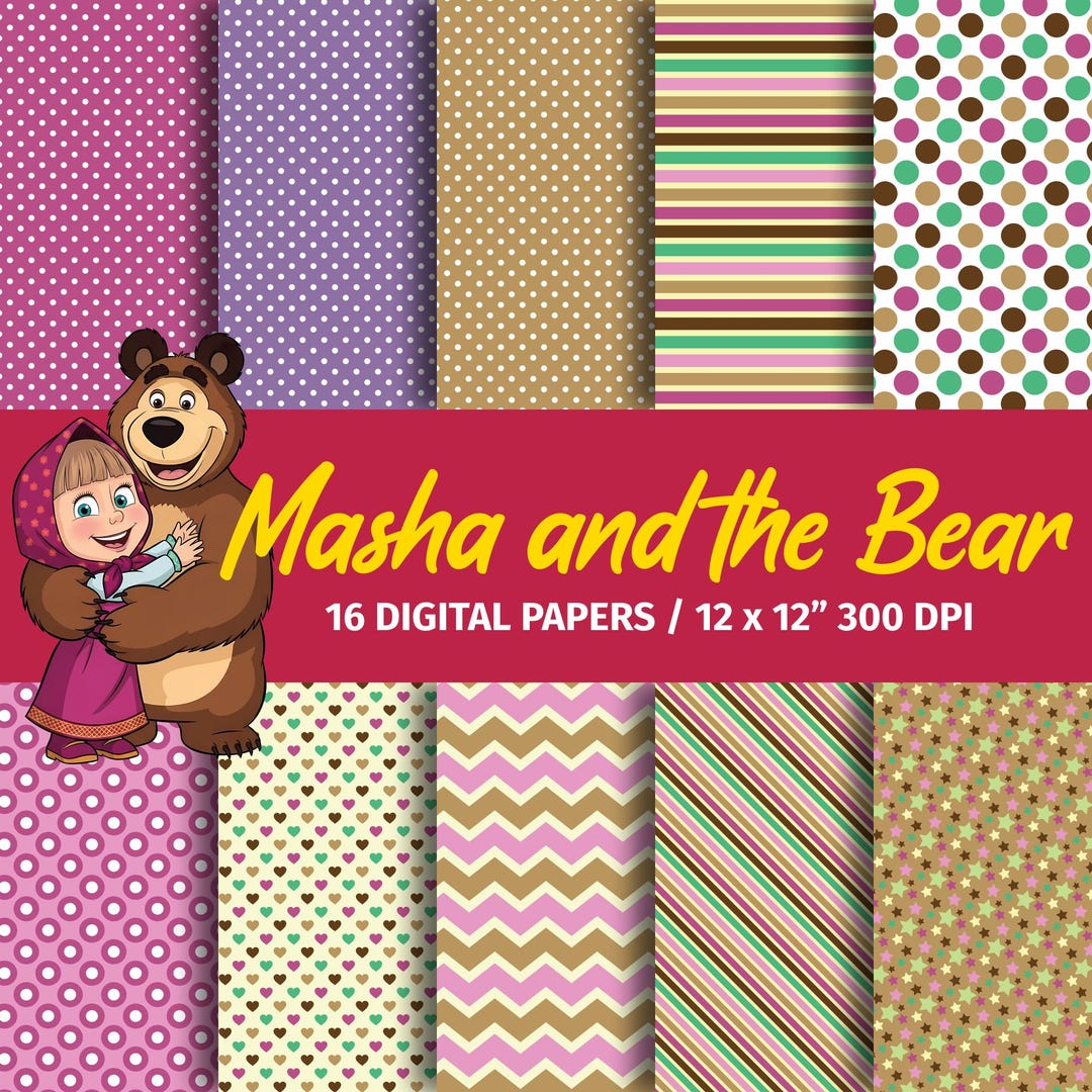 Masha and the Bear Digital Paper Pack - Kids Cartoon Theme for ...