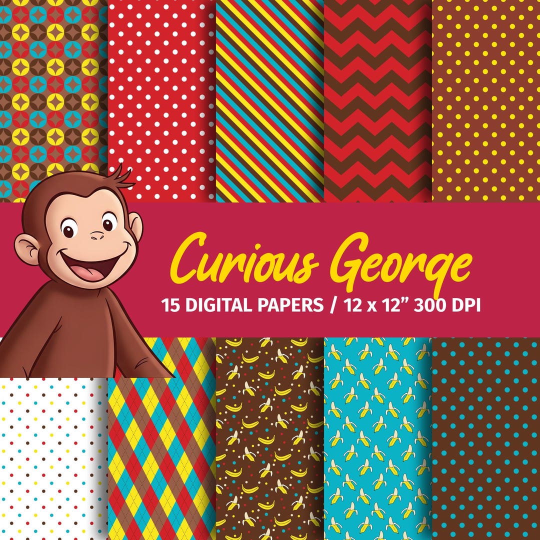 Curious George Digital Paper Pack - Kids Cartoon Theme for Scrapbooking ...