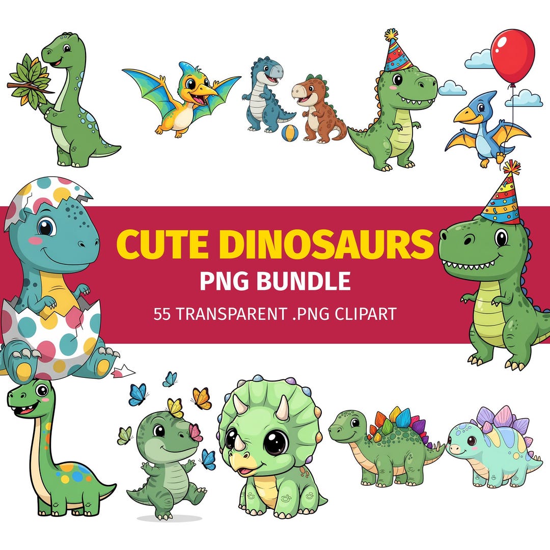Cute Dinosaurs Clipart PNG Bundle - Kids Dino Art (digital Download) - Etsy